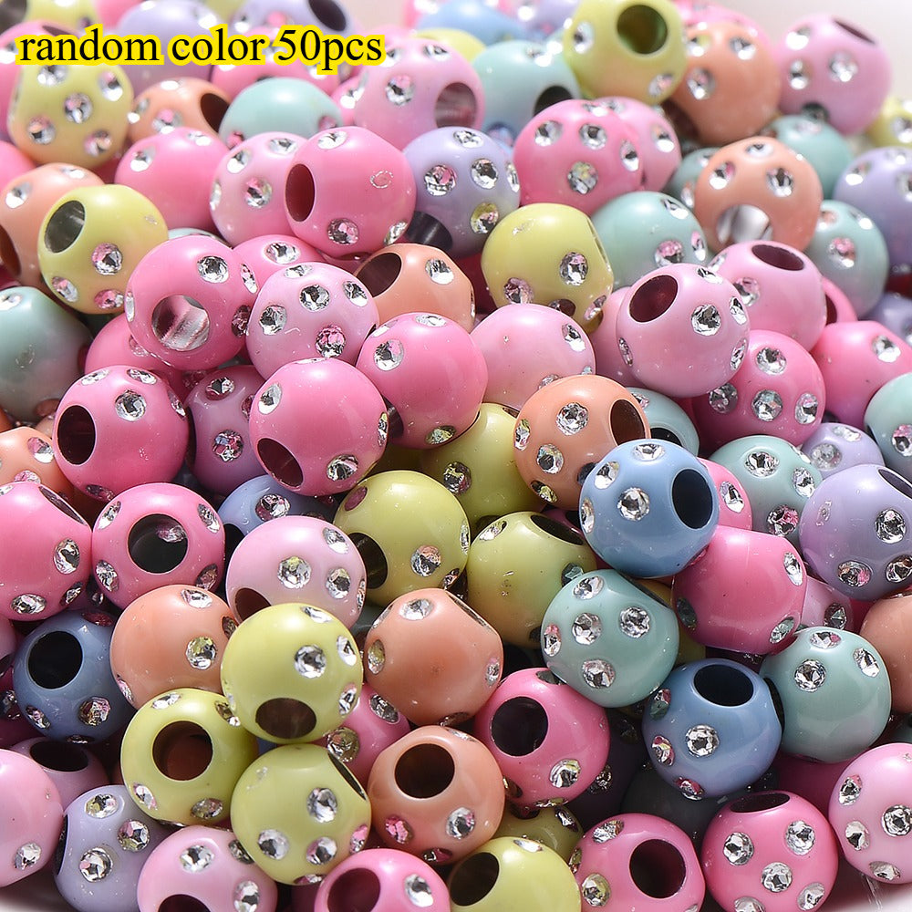 50/100pcs 7x8.4mm Random Multicolor Acrylic Round Beads