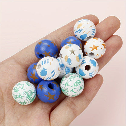 Marine-Themed Wooden Beads