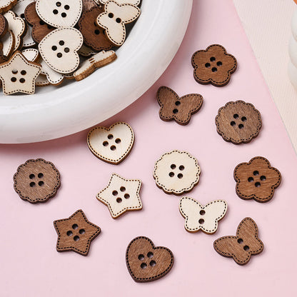 Mixed Wooden Button Decorative Beads