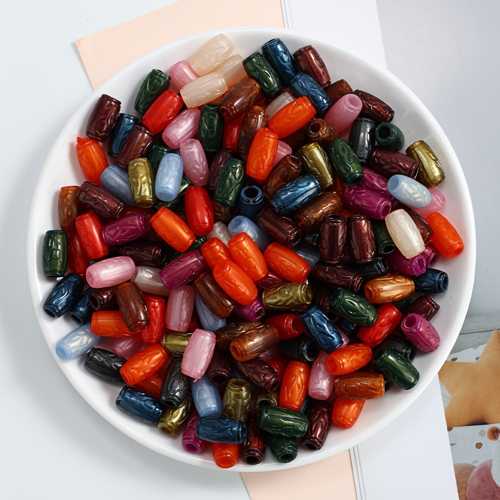 100PCS 11mm Printed Cylindrical Acrylic Bead Set