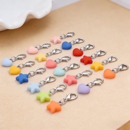 24PCS Multicolor Resin Heart & Star Mini Keychain Set