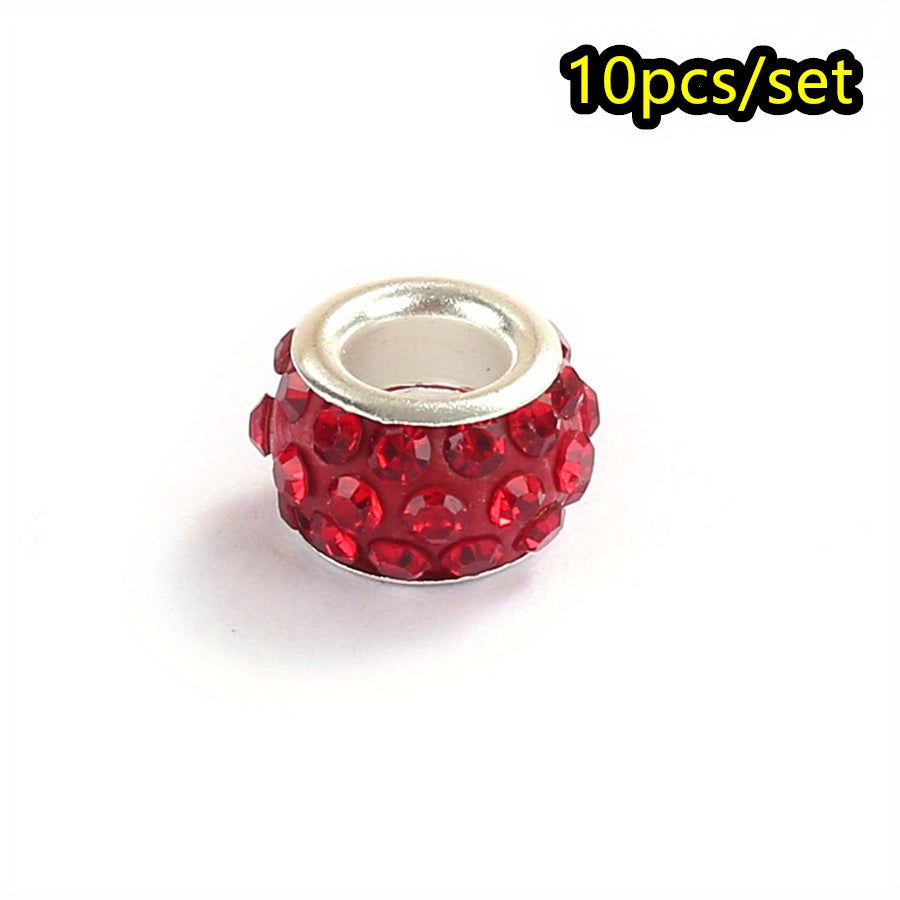 10-Piece Random Multicolor European-Style Rhinestone Large Hole Beads