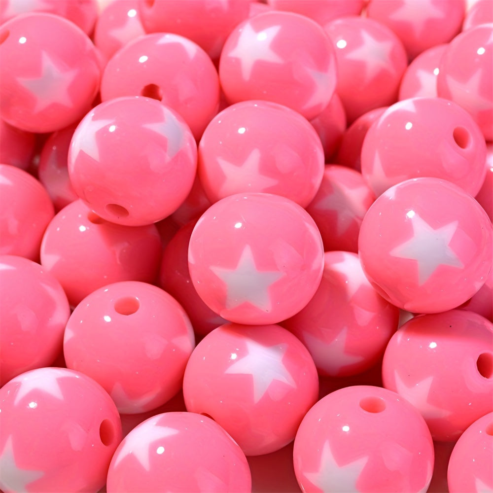 16mm 10pcs Acrylic Round Spacer Beads with Star Pattern
