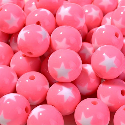 16mm 10pcs Acrylic Round Spacer Beads with Star Pattern