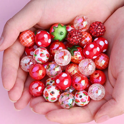 20/40PCS 16mm Shiny Red Strawberry Acrylic Bead Set