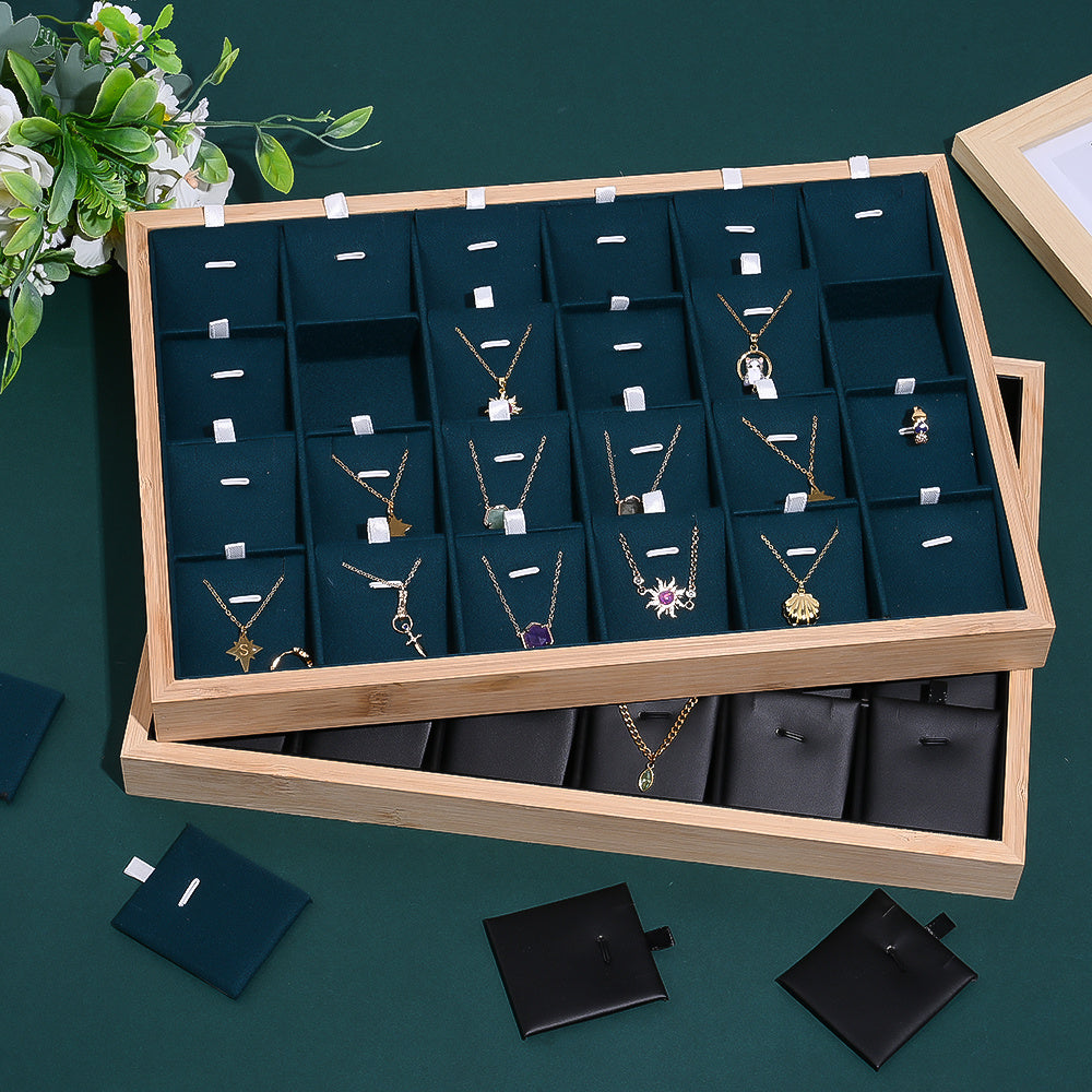 24-Grid Large Wooden Jewelry Display & Storage Box