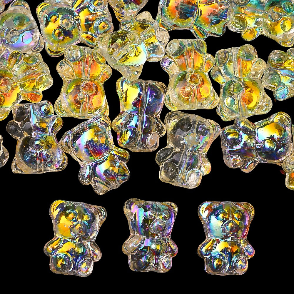 20PCS 15×12mm Transparent AB Bear Glass Spacer Beads