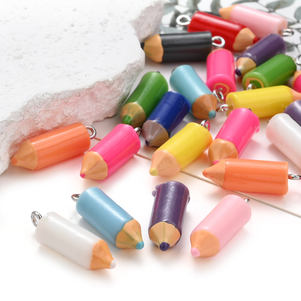 30-Piece Mixed Color Pencil Head Charms