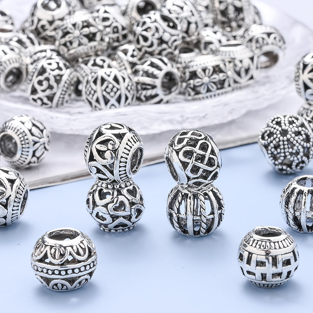 10PCS 9×11mm Retro Silver Hollow Alloy Bead Set
