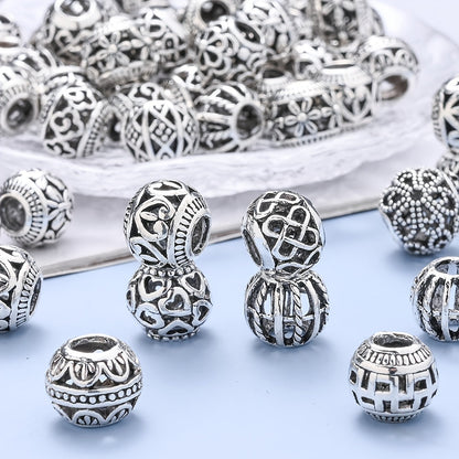 10PCS 9×11mm Retro Silver Hollow Alloy Bead Set