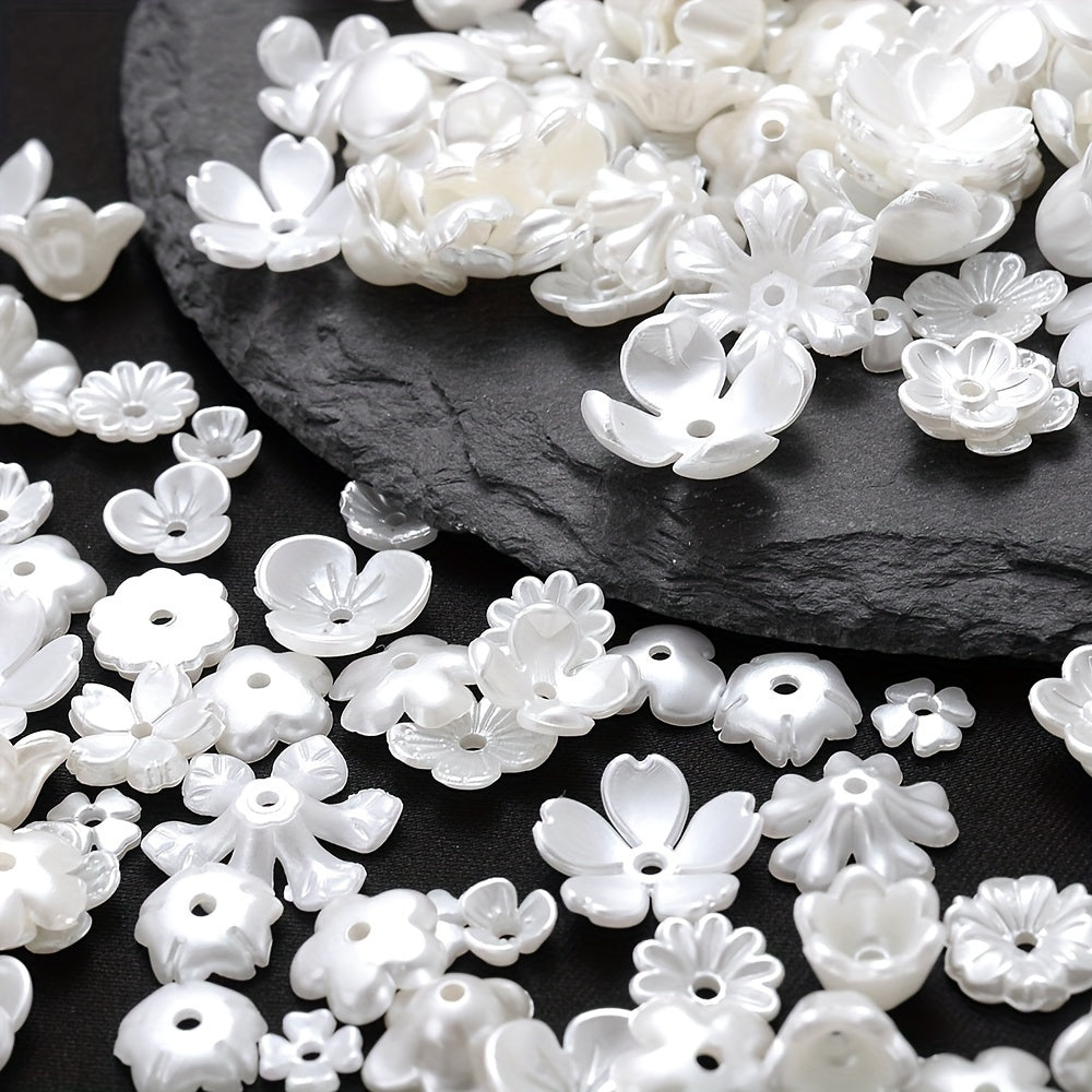 100PCS White Flower-Shaped Acrylic Bead Set