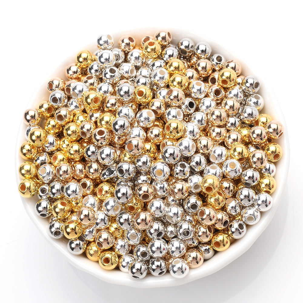 300pcs 3mm Golden Silvery Acrylic Round Spacer Beads