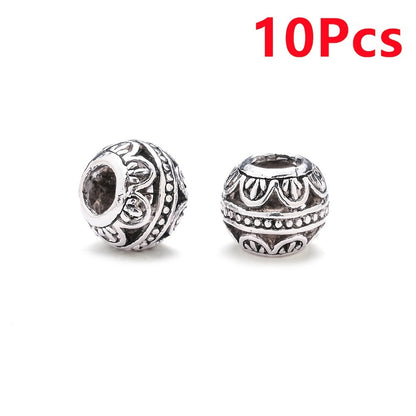 10PCS 9×11mm Retro Silver Hollow Alloy Bead Set