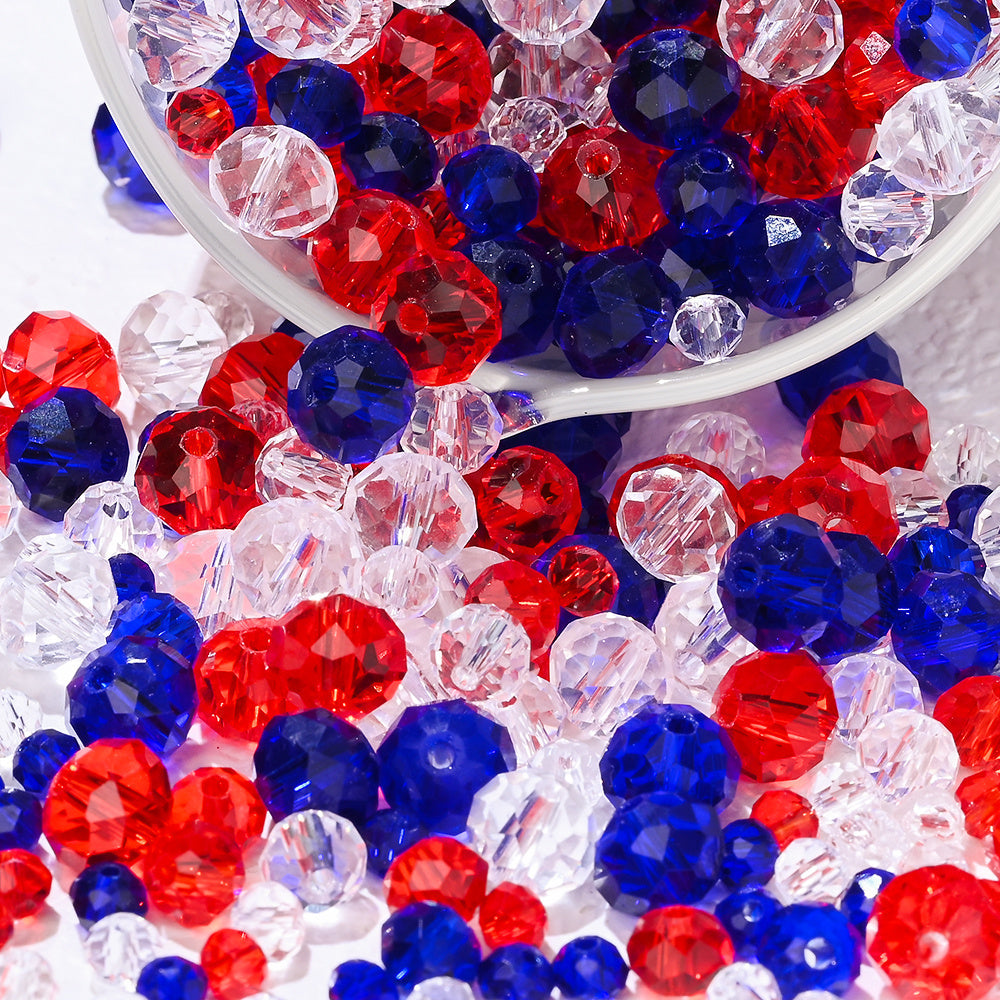 Patriotic Red White and Blue Faceted Glass Bead Set