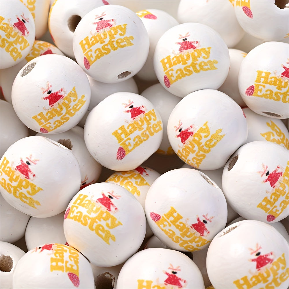 10PCS 16mm Happy Easter Wooden Bead Set