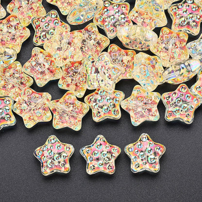 10PCS 18mm AB Shimmer Star Glass Bead Set