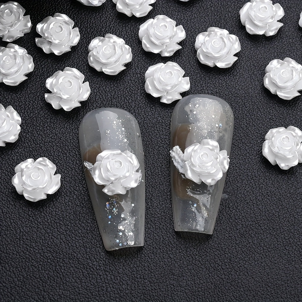 50/100-Piece 6/8/10 mm White Camellia Flatback Beads