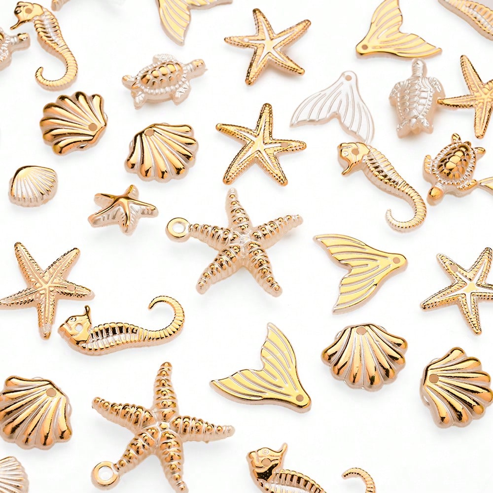 Boho Acrylic Ocean Golden Edge Starfish Turtle Charms