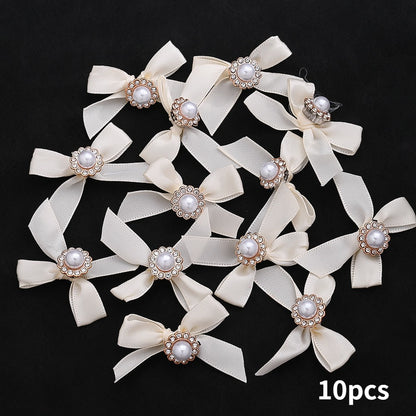 10PCS 4×5cm Pearl Ribbon Bow Rhinestone Appliques