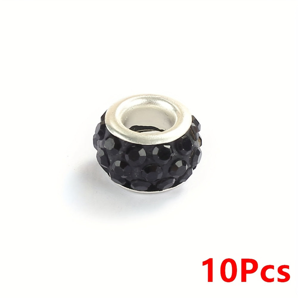 10-Piece Random Multicolor European-Style Rhinestone Large Hole Beads