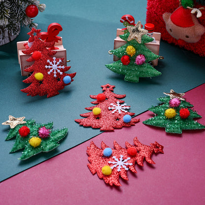 10PCS 65–75mm Green & Red Christmas Fabric Appliques