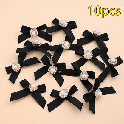 10PCS 4×5cm Pearl Ribbon Bow Rhinestone Appliques