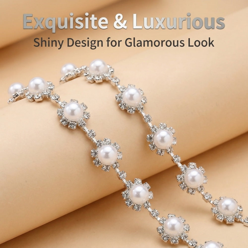 17.7 Inch Imitation Pearl & Rhinestone Bead Chain