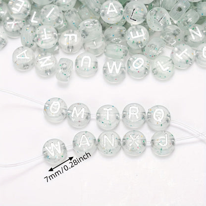 Silver Flat Round Letter Acrylic Beads
