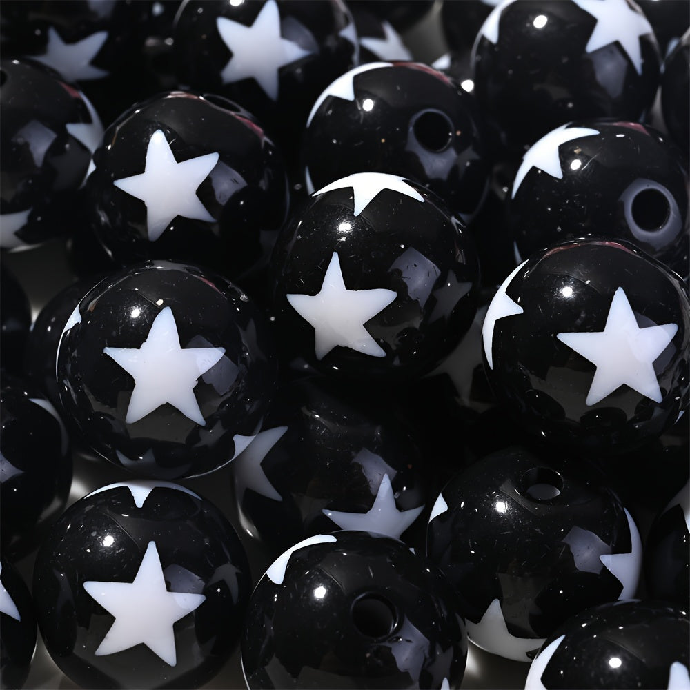 16mm 10pcs Acrylic Round Spacer Beads with Star Pattern