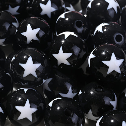 16mm 10pcs Acrylic Round Spacer Beads with Star Pattern