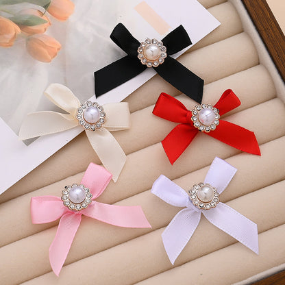 10PCS 4×5cm Pearl Ribbon Bow Rhinestone Appliques