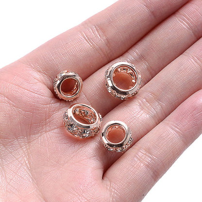 0pcs 10/12mm AlloyLarge Hole Rhinestone Spacer Beads DIY Jewelry Accessories