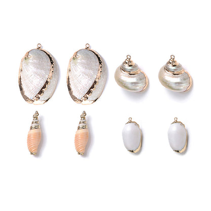 8-Piece Mixed Natural Shell Conch Charms with Gold Edges