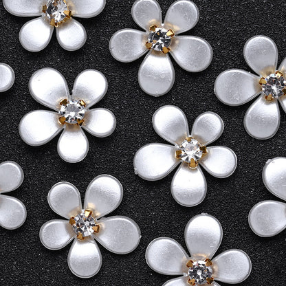 White Five-Petal Flower Acrylic Patch Beads