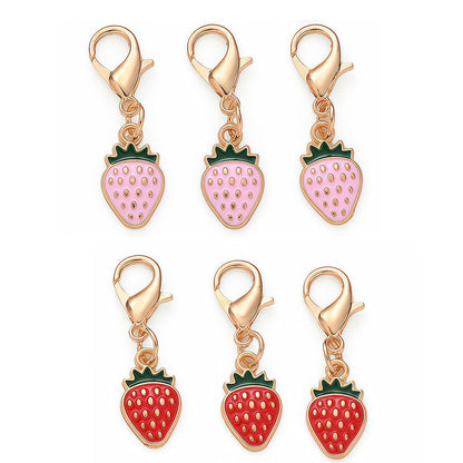 12PCS Red & Pink Strawberry Enamel Keychain Set