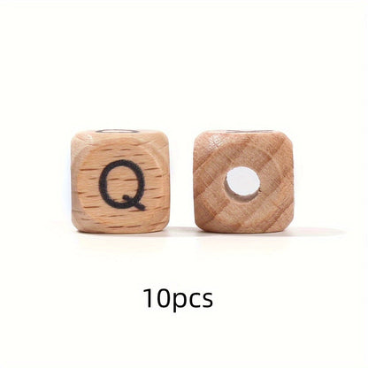 10-Piece 12 mm Square Alphabet Letter Wooden Beads