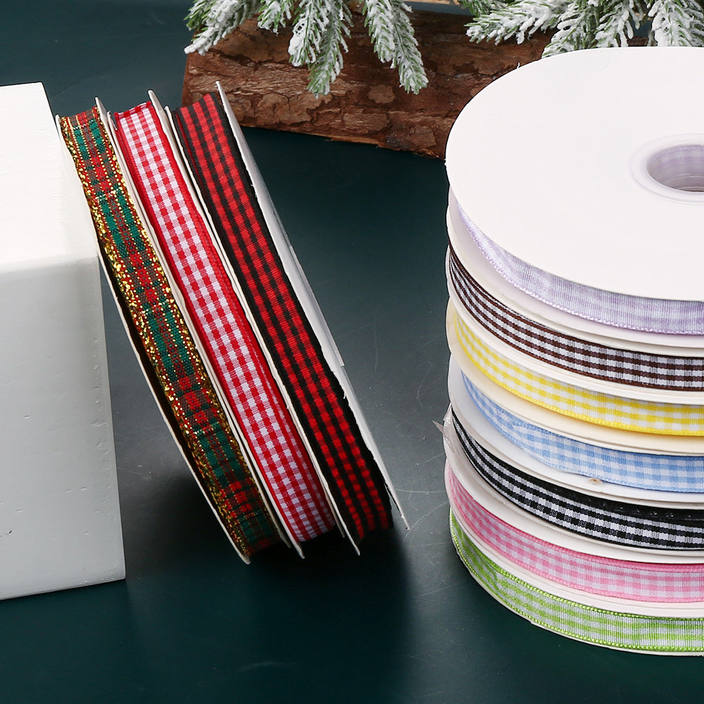 50 Yards/Roll 10 mm Christmas Plaid Satin Ribbon