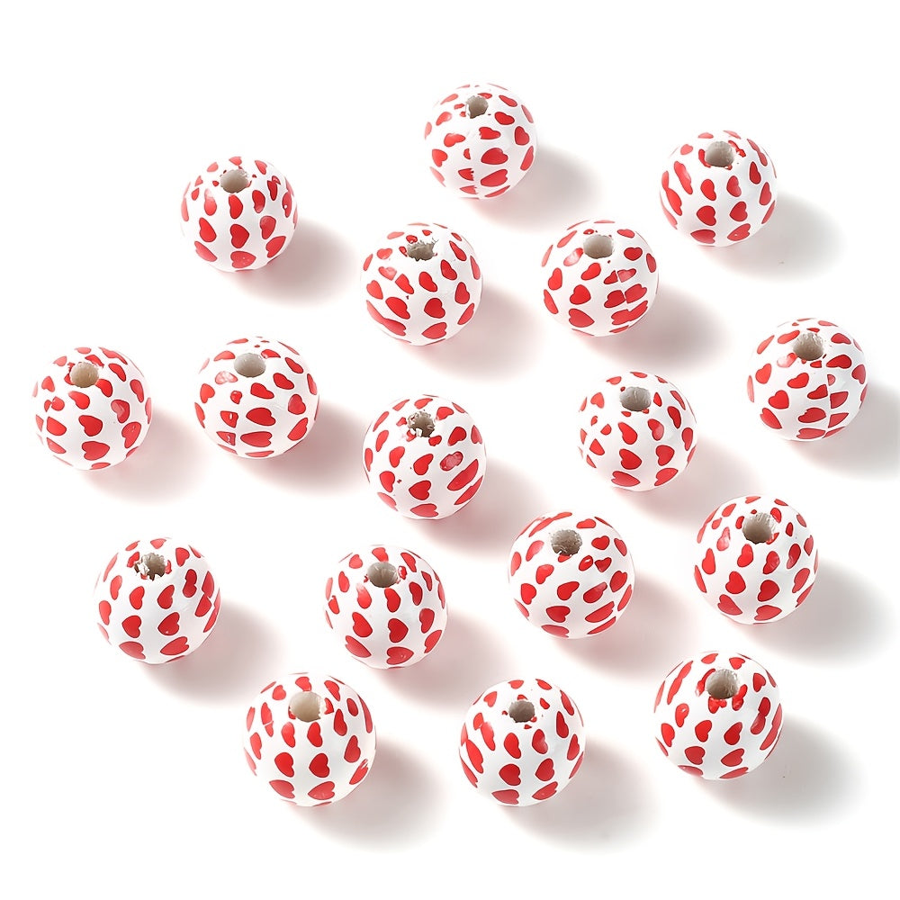 10PCS 16mm Red Love Wooden Bead Set
