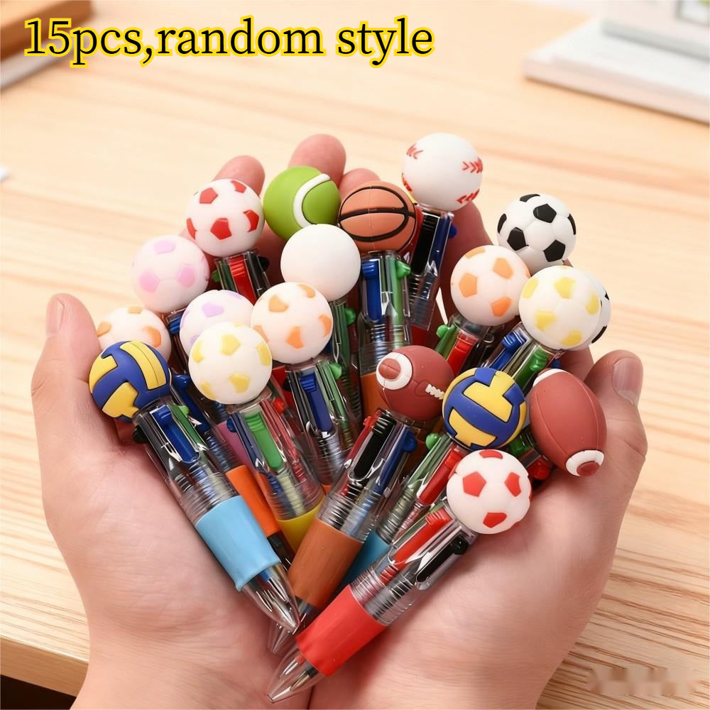 15PCS 4-Color Mini Sports Ball Retractable Pen Set