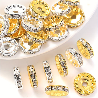 20PCS 4×12mm Rhinestone Round Gold & Silver Spacer Bead Set