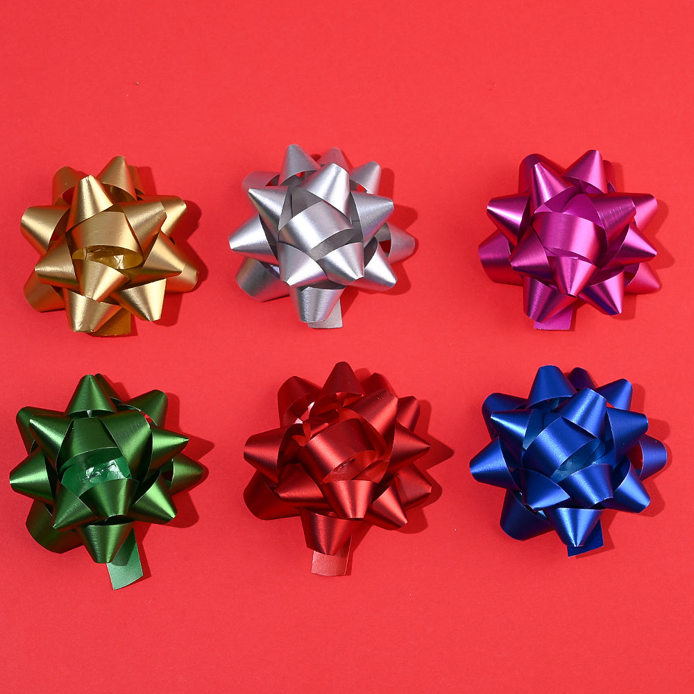 6PCS 5cm PET Christmas Star Ribbon Flower Decorations