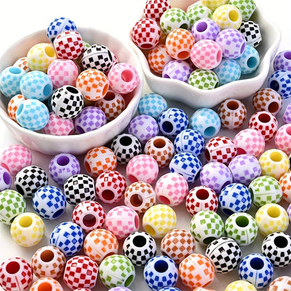 10PCS 14mm Multicolor Checkerboard Acrylic Bead Set