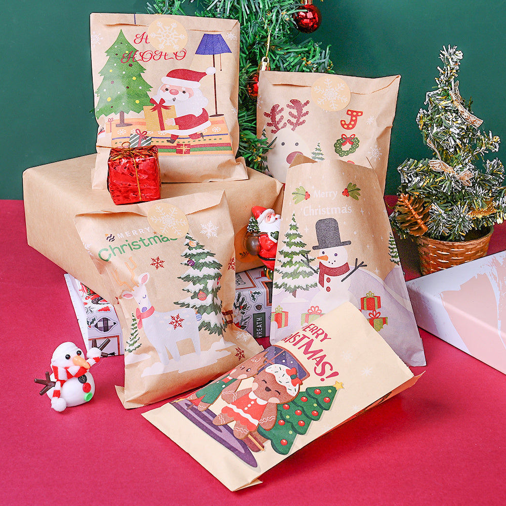 Christmas Kraft Paper Gift Bags with Sealing Stickers