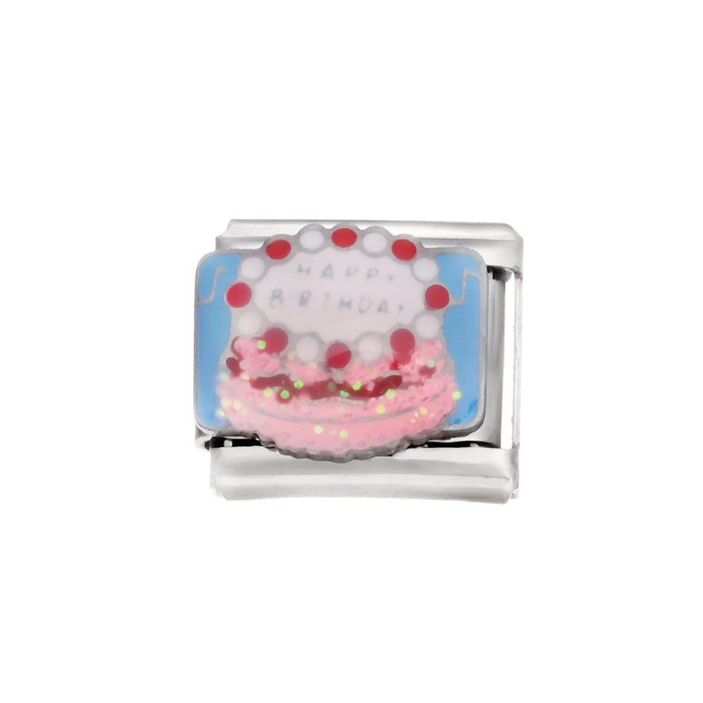 9x10 mm Stainless Steel Birthday Cake Bear Module Charm