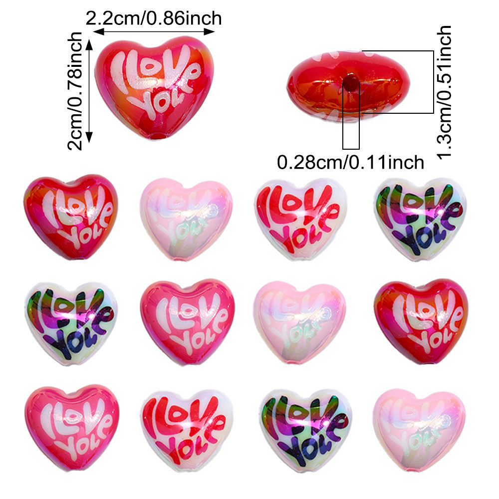 20pcs 20x22mm Acrylic 'I Love You' Letter Heart Beads