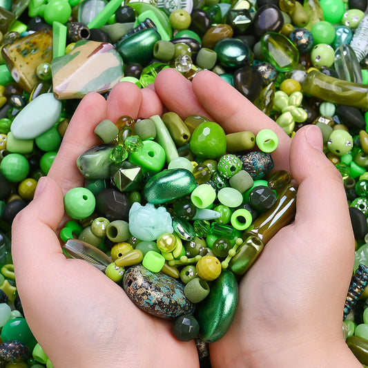 Mixed Light Green Irregular Acrylic Beads