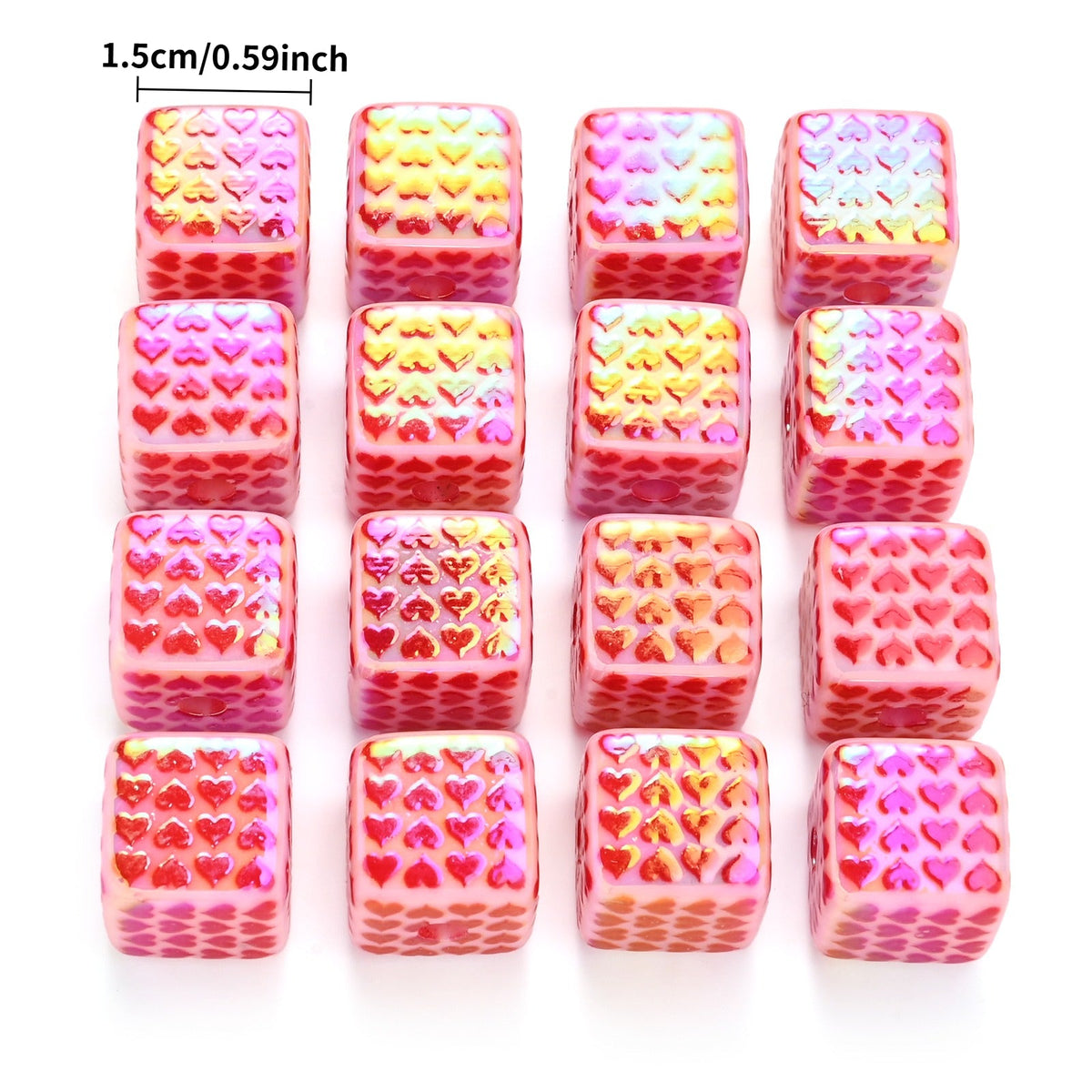 Red Square Heart Acrylic Beads