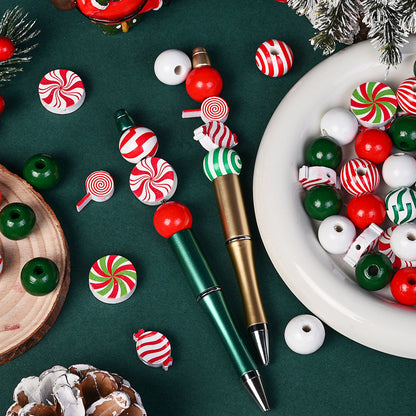 80/110-Piece Christmas Stripe Wooden Bead Set