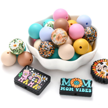 96pcs Mother's Day "MOM" Series Silicone Beads