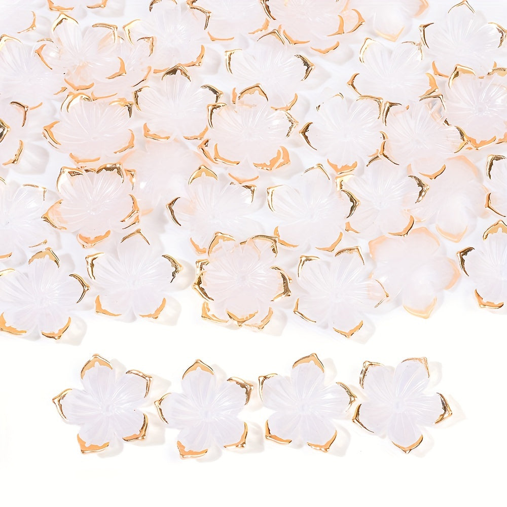 50PCS Gold-Edged Five-Petal Acrylic Flower Bead Set